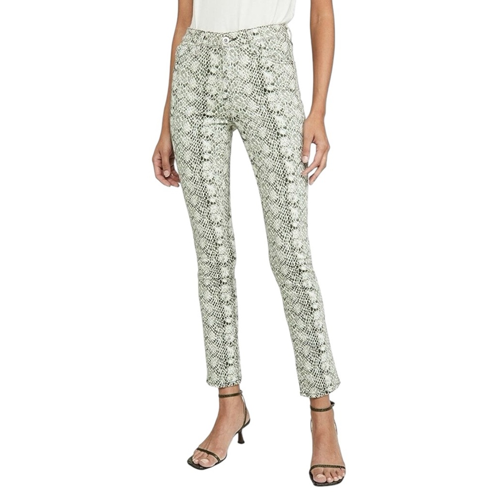 AG Jeans The Mari High Rise Straight Pants in Silk Python Ivory/Algae Sz 26